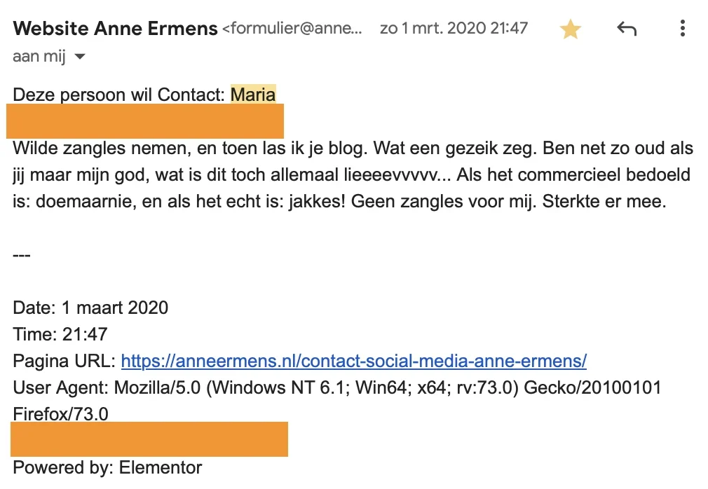 Ondernemers tips, Haatmail, Maria (B)