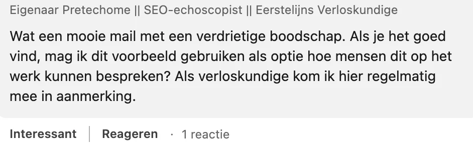 Communiceren over je Miskraam op het werk, voorbeeldmail, verloskundige (B)