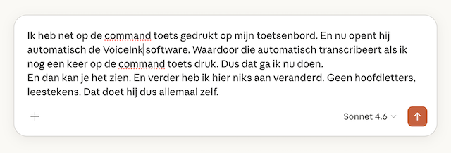 Speech to text, AI, VoiceInk, Nederlandse transcriptie bij Claude (B)